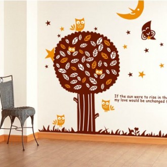 Mysterious Tree, Birds, Moon and Stars Wall Sticker
